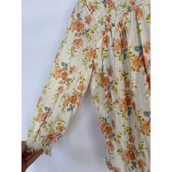 Cupcakes And Cashmere Top Women's Size XL White Coral Pink Floral Smocked Blouse - Picture 3 of 7